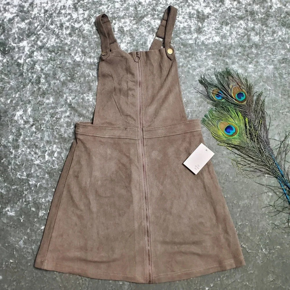 Pie in The Sky Green Faux Suede Overall Dress - Picture 1 of 7
